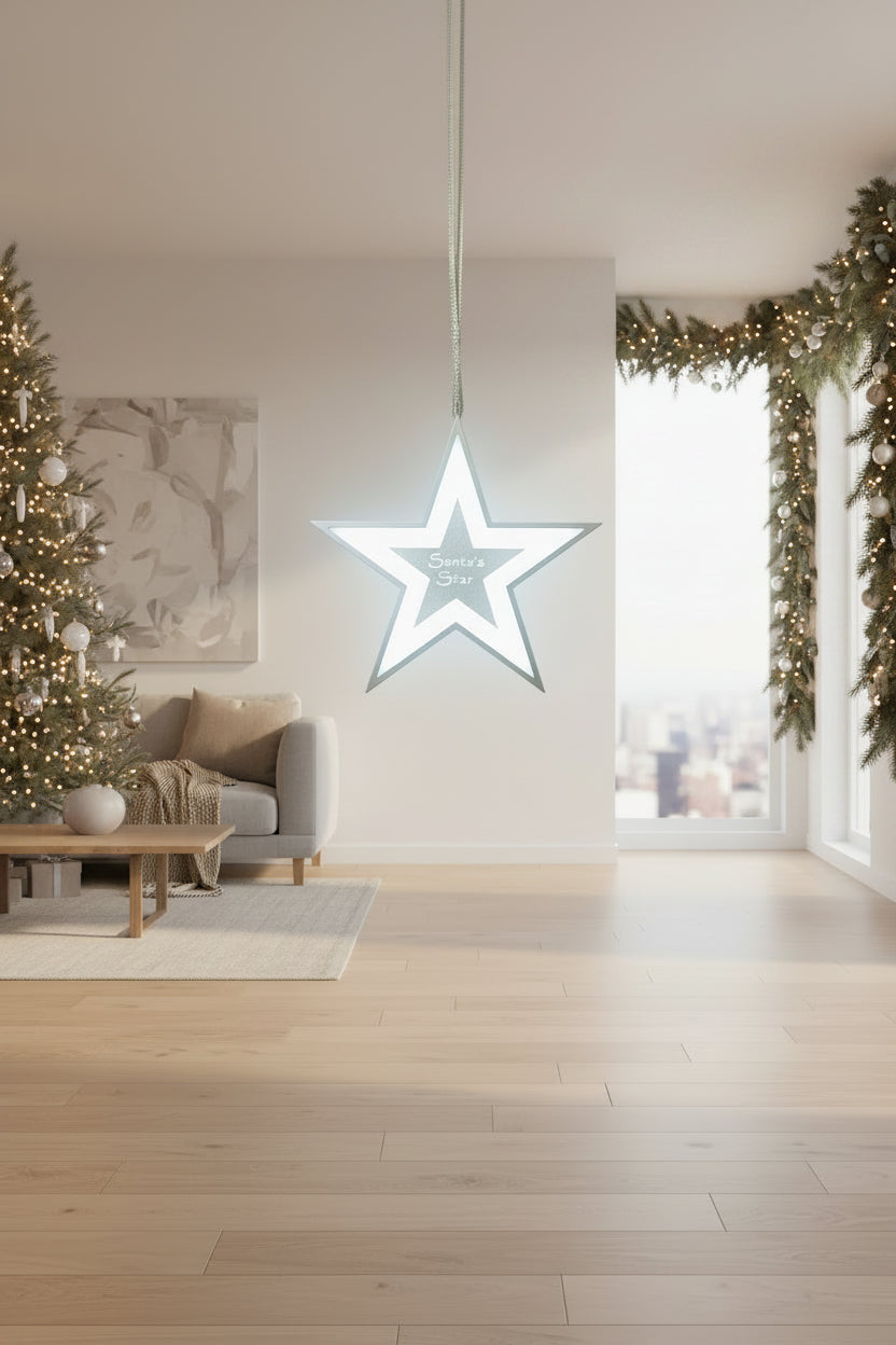 Decorative star with greenery on a wooden background